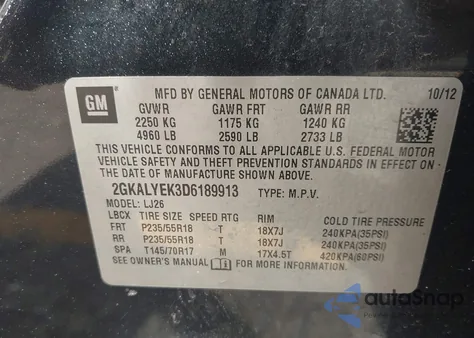 2013 GMC Terrain Denali z USA, uszkodzony, nr VIN 2GKALYEK3D6189913